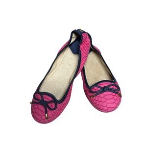 Butterfly Twists Foldable Ballet Flats – Pink Snakeskin Blue Bow US 7 (EU 38)